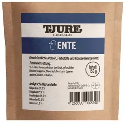 Tjure Hund - Snack Ente 150 g | Ideale Größe | proteinreiche Belohnung | 150,00 g