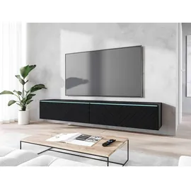 P & B Lowboard ca. 180x30 cm, mit LED Fischgräte Schwarz,