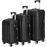 3er Koffer-Set Trolley-Set Rollkoffer Reisekoffer Erweiterbar, 4 Rollen, (S, M & L), Schwarz - Schwarz