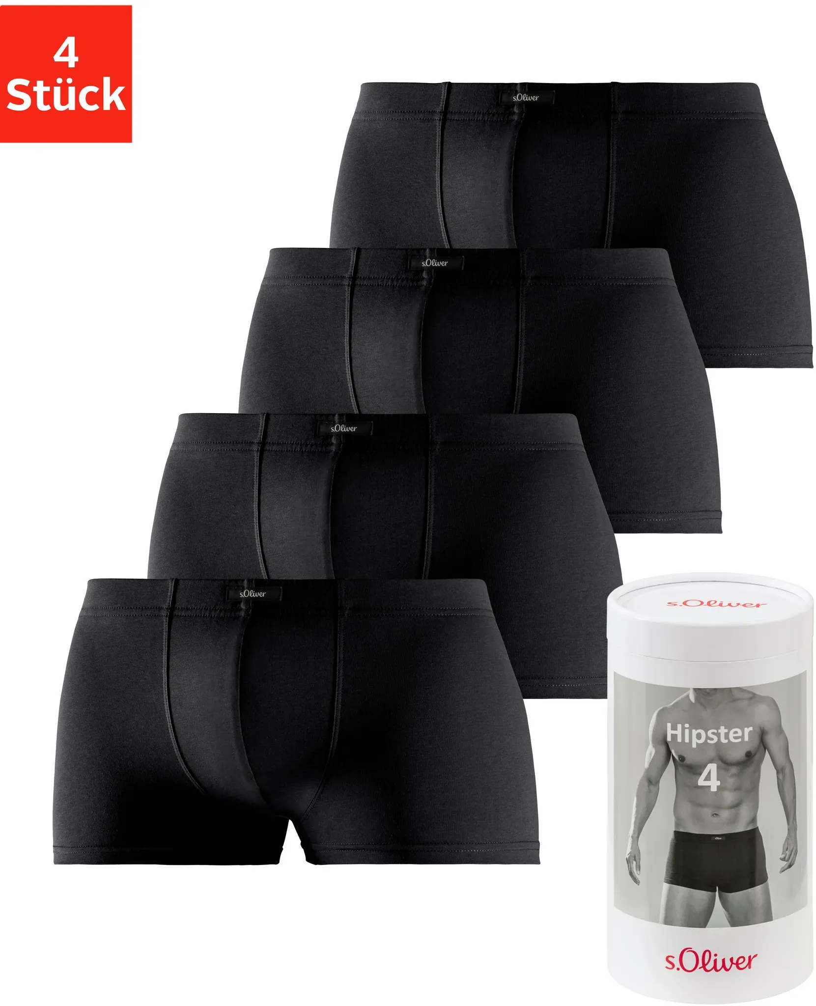 Hipster S.OLIVER Gr. XL, schwarz Herren Unterhosen knapp sitzende Hipster-Form in der Dose verpackt