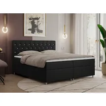 MKS Meble Boxspringbett 140x200 mit Bettkasten, Boxspringbett 140x200 mit Matratze, Doppelbett mit Matratze und Topper - Polsterbett mit Kopfteil - ROMA - 14... - Schwarz