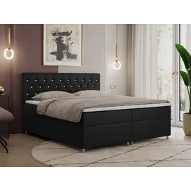 MKS Meble Boxspringbett 140x200 mit Bettkasten, Boxspringbett 140x200 mit Matratze, Doppelbett mit Matratze und Topper - Polsterbett mit Kopfteil - ROMA - 14... - Schwarz