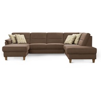 CAVADORE Wohnlandschaft Palera / U-Form Sofa mit Schlaffunktion, Stauraum und Federkern / 314 x 89 x 212 / Mikrofaser, Hellbraun