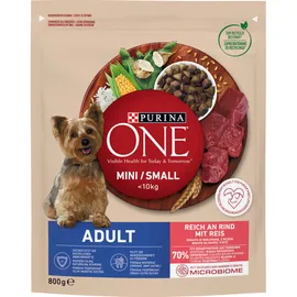 Purina ONE Mini/Small Adult reich an Rind mit Reis 800 g