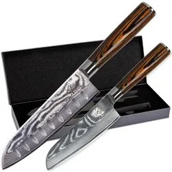 Damastmesser Wolfblood Set 2D (Santokumesser XL und Santokumesser L)