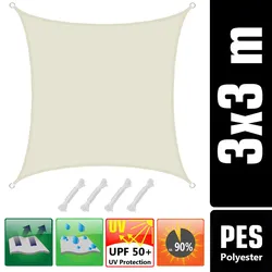 AMANKA UPF50+ Sonnensegel 3x3 Polyester Quadratisch Wasserabweisend Garten Balkon Beige