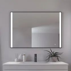 Badspiegel LOEVSCHALL "Libra Quadratisch, Badzimmerspiegel mit LED Beleuchtung", silber, B:106cm H:76cm T:2,9cm, Spiegel, Touchpanel für Lichtsteuerung, Dimmbar Spiegel, Dänisches Design