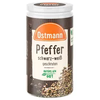 Ostmann Gewürze - Pfeffer schwarz-weiß geschroten | Kräftige Schärfe und würziges Aroma für Gegrilltes, Kurzgebratenes, Gemüse und Marinaden | 40 g in der Streudose