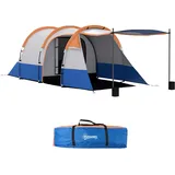 Outsunny Campingzelt, Tunnelzelt für 3 Personen, mit Lichthaken, Vorzelt, 2 Räumen, Winddicht Familienzelt mit Tragetasche, 2000mm Wasserabweisend Pop Up Zelt für Camping, Garten, Orange