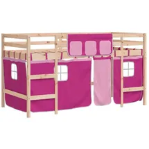 vidaXL Hochbett mit Vorhängen Rosa 90 x 200 cm Kiefer massiv rosa
