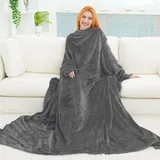 FARFALLAROSSA TV-Decke Kuscheldecke mit Ärmeln 170x200 cm - Coral Fleece Tagesdecke - Dunkelgrau