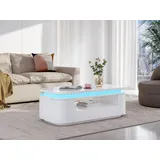 vente-unique Couchtisch mit 4 Türen & 1 Schublade + LEDs - MDF - Weiß - VANDANA