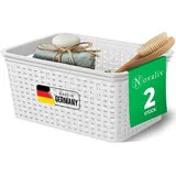 Novaliv 2 Stück Eleganter Aufbewahrungskorb in Rattan-Optik | Weiß Kunststoff 5L – Perfekt für Bad & Kleidungsaufbewahrung. Aufbewahrungsbox B...