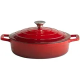 APS Bräter mit Deckel "5 STARS", Gusseisen, induktionsgeeignet, ofenfest, inkl. Deckelhalter, Ø 28 cm, 3 Liter, rot