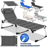 Sonnenliege mit Dach und Kopfkissen Blau - Premium Polsterung Gartenliege Liegestuhl klappbar Strandliege mit verstellbarer Rückenlehne, gepolsterte