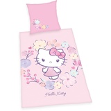 Herding Hello Kitty Bettwäsche-Set, Kopfkissenbezug 80 x 80 cm, Bettbezug 135 x 200 cm, Mit praktischem Knopfverschluss, 100% Baumwolle/Flanell