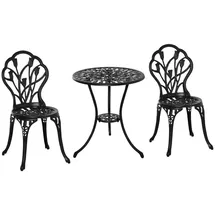 Outsunny Gartenmöbel-Set 3-tlg. mit Blumen Design schwarz