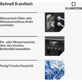 Klarstein Eiswürfelmaschine – Edelstahl-Eiswürfelbereiter, 3 Eiswürfelgrößen, 15 kg/24 h, Touch-Display, 3-Liter-Wassertank, Eiswürfelspender, Ice Maker, Schwarz