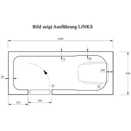 hak Handelsagentur Koch Badewanne mit Tür/Seniorenbadewanne 169,5x70cm Ausführung Links