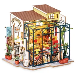 getDigital Miniatur-Haus Bausatz Emilies Blumenladen, Holz, 22x15x17 cm, 2xCR2032, Beleuchtung