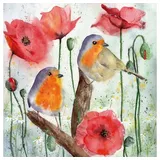 Ti-Flair Papierserviette 20 Servietten Red Robin & Poppy 33x33cm, (20 St) grün|rot