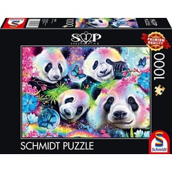 Schmidt Spiele Puzzle Puzzle - Neon Blumen-Pandas (1000 Teile), Puzzleteile