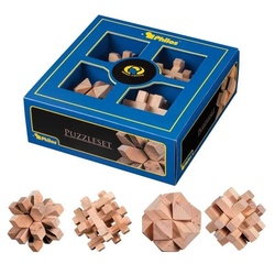 Philos 3501 – Puzzleset 1, Holz, 4-teilig, Puzzlespiele, Denkspiele, Knobelspiele, Schwierigkeitsgrad: mittelschwer, Geschenkbox