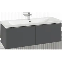 Villeroy & Boch Subway 3.0 Waschbeckenunterschrank, LED-Beleuchtung, 2 Auszüge, Waschbecken mittig, 1272x429x478mm, C601L0AB, Farbe: Front/Korpus: Black Oak,