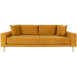 Lido Sofa 3 Pers. velour inkl. 2 dekorative Kissen, senfgelb.