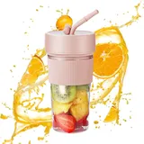 Petyoung Mixer Smoothie Maker,Tragbarer Mixer mit Silikon-Trinkhalm,Wiederaufladbar Smoothie Mixer für Familien,Reisen, Sport, 350ml