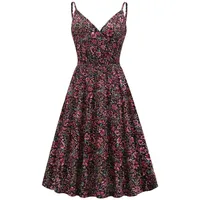 QIANKUN Sommer Vintage Rockabilly Kleid Jurken Retro Big Swing Leopard Print Pinup Frauen Audrey Hepburn Träger Minikleid - 2,L - L