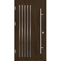 Flügelüberdeckende Aluminium Haustür "NAOMI" 82 mm RC2 Nussbaum holzähnlich beidseitig außen öffnend DIN links