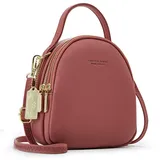 PORRASSO Mini Rucksack Damen Mode Handtasche Mädchen Wasserdicht Umhängetasche mit Kopfhörerloch Leder Daypack Reise Dating Kleiner Rucksäcke Lotus Pink
