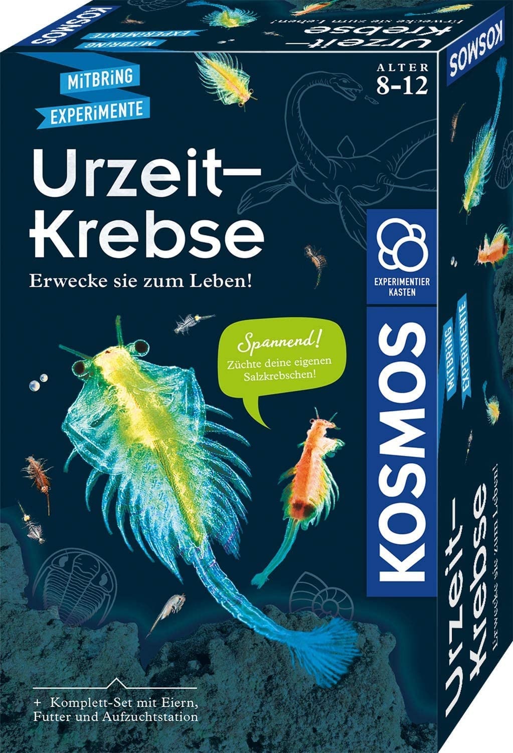 KOSMOS 657871 Urzeit-Krebse, Urzeitkrebse selbst züchten, Experimentier-Set für Kinder ab 8 Jahre, Komplett-Set für Einsteiger mit Eier, Futter, Gefäß, Pipette, weitere Utensilien