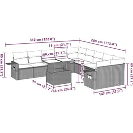 vidaXL Gartensofa-Set 11-tlg. grau Polyrattan