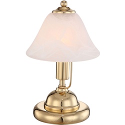 Messing Tischlampe Antik Tischleuchte goldfarbene Tischlampe Nachttischleuchte Schreibtischlampe, Messing Alabasterglas, 17x27cm, Bibliothek Lesezimmer Wohnzimmer