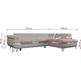 MKS Meble Eckcouch Cord 2-Sitzer Grau