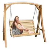 Hollywoodschaukel aus Holz Lärche | Gartenschaukel Set | Holzgestell mit 3-sitzer Holzbank | Für Innen und Außen