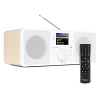 Audizio Rome, DAB Plus Radio, Internetradio WLAN Radio Bluetooth, Fernbedienung, Weckfunktion, Sleeptimer Line In-Out, 2 x 25 Watt Stereo-Lautsprecher, FM-UKW, 99 Speicherplätze - Weiß