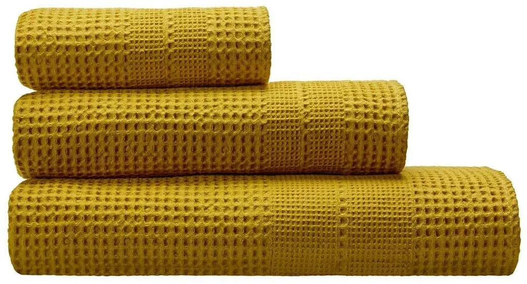 Cotonea Waffelpikee-Handtücher aus Bio Baumwolle Handtuch 50x100 cm | curry - gelb