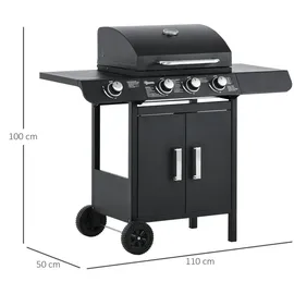 Outsunny Gasgrill Grillwagen 110 x 50 x 100 cm Schwarz 