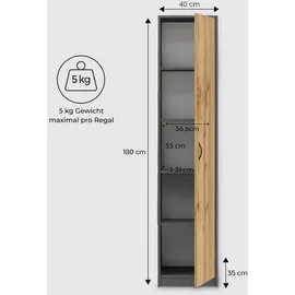 home collective Mehrzweckschrank, Anthrazit, Eiche, Holz 35x180x40 cm, Waschküche, Mehrzweckschränke