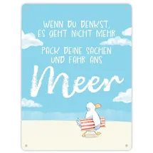 speecheese Möwe Metallschild XL in 21x28 cm mit Spruch Fahr ans Meer Strandliebe Nordlicht - Dein Urlaub im Norden beginnt mit Meer-Feeling Zuhause