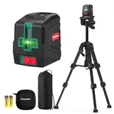 HYCHIKA Kreuzlinienlaser, Grün Laser Wasserwaage mit Stativ, Kreuzlaser Selbstnivellierend, Linienlaser inkl. Tragetasche & 2 AA-Batterien, für Heimdekoration, DIY