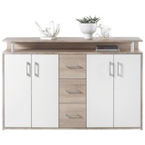 Carryhome Sideboard Weiß, Sonoma Eiche, Kunststoff, 2 Fächer, 3 Schubladen, 139x90x34 cm, Typenauswahl, Wohnzimmer, Kommoden - B/H/T ca. 139,00x90,00x34,00