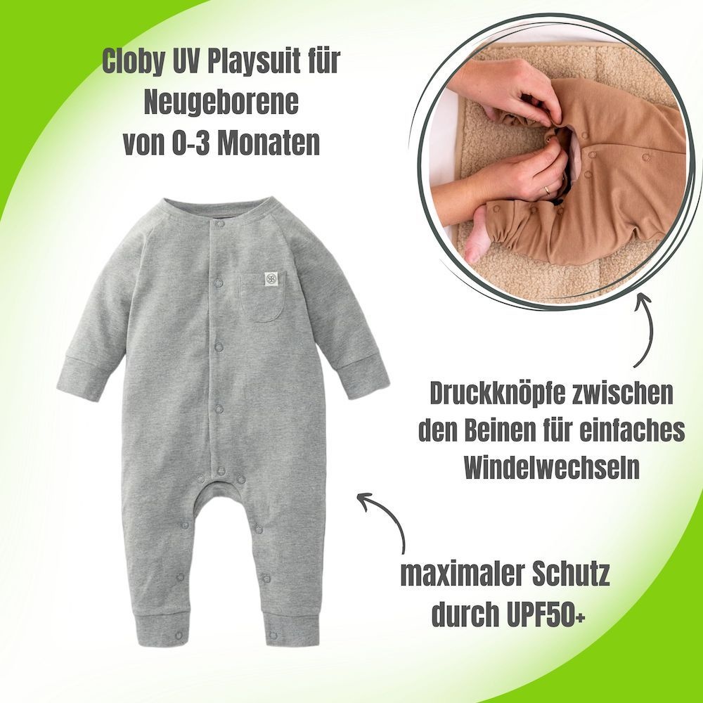 Cloby UV Playsuit / Strampler - Größe: 0 - 3 Monate (50/56), Cloby Farben: Stone Grey
