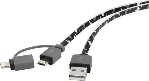 Renkforce USB-Kabel USB 2.0 USB-A Stecker, USB-Micro-B Stecker, Apple Lightning Stecker 0.20m Camouf
