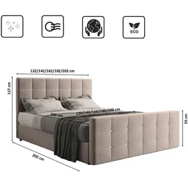kaiser möbel Boxspringbett mit bettkasten und matratze 180 cm x 200 cm, Schlafzimmerbett ROMA Hellbraun + topper H3 - Hellbraun