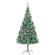 vidaXL Künstlicher Weihnachtsbaum mit Beleuchtung Kugeln Zapfen 210 cm
