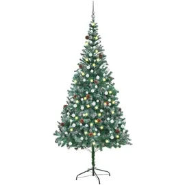 vidaXL Künstlicher Weihnachtsbaum mit Beleuchtung Kugeln Zapfen 210 cm